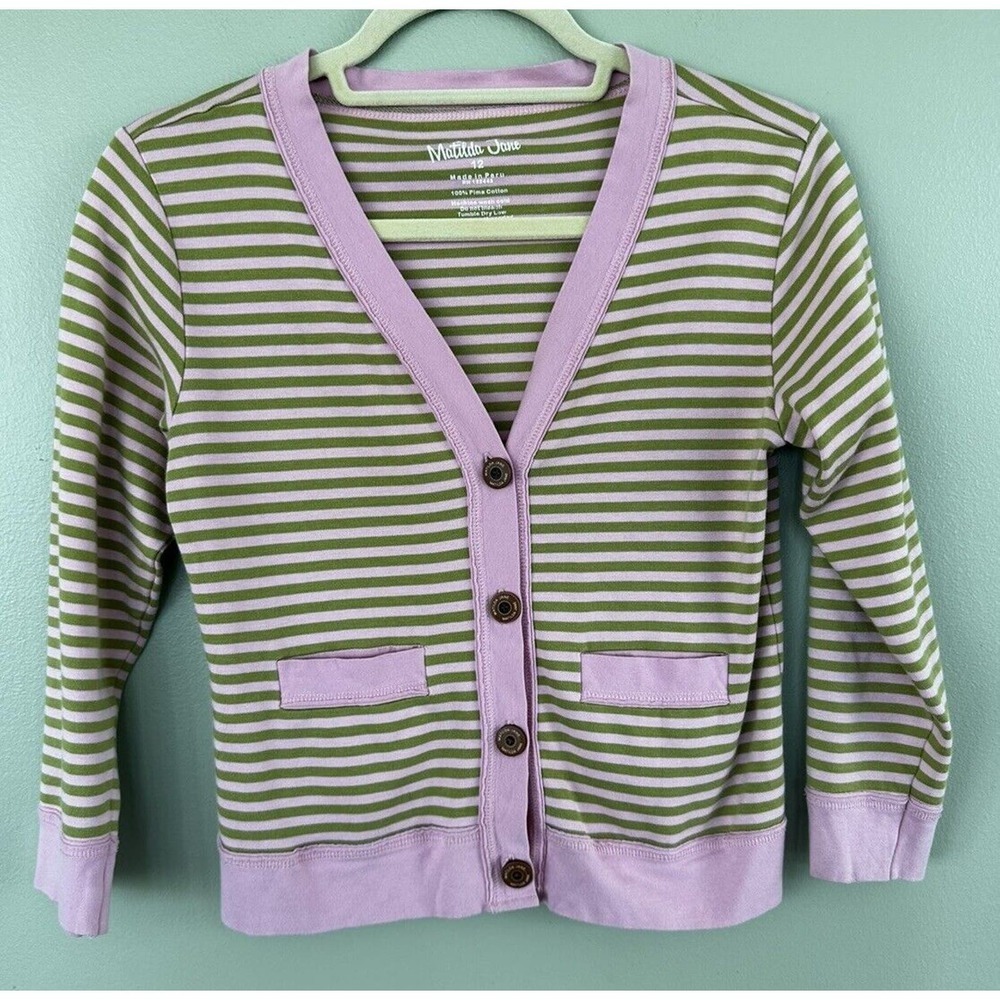 Matilda Jane Girls Cardigan Sweater Button Down Size 12 Striped Pima Cotton - Picture 1 of 6